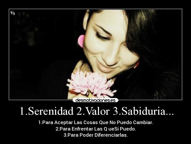 1.Serenidad 2.Valor 3.Sabiduria... - 1.Para Aceptar Las Cosas Que No Puedo Cambiar.
2.Para Enfrentar Las Q ueSi Puedo.
3.Para Poder Diferenciarlas.