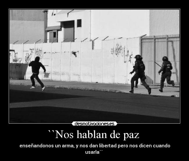 ``Nos hablan de paz - enseñandonos un arma, y nos dan libertad pero nos dicen cuando usarla´´