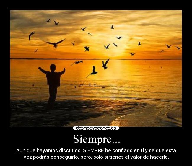 Siempre... - Aun que hayamos discutido, SIEMPRE he confiado en ti y sé que esta
vez podrás conseguirlo, pero, solo si tienes el valor de hacerlo.