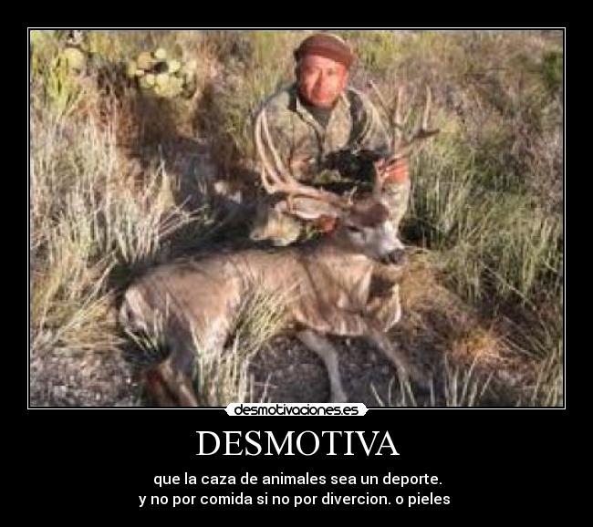 DESMOTIVA - que la caza de animales sea un deporte.
y no por comida si no por divercion. o pieles 