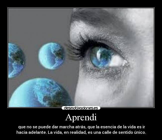 Aprendi - que no se puede dar marcha atrás, que la esencia de la vida es ir
hacia adelante. La vida, en realidad, es una calle de sentido único.
