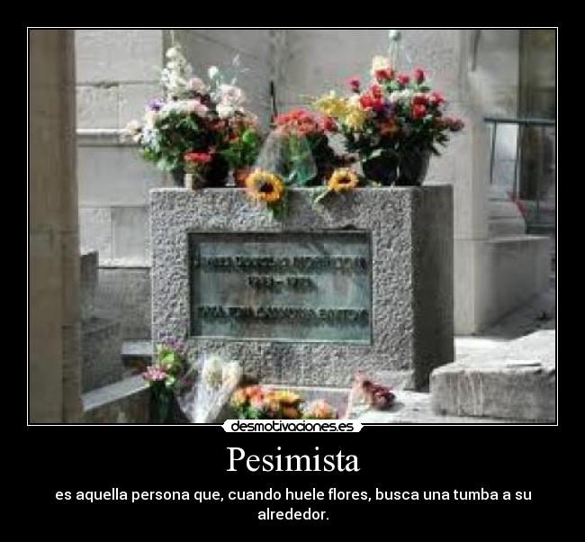 Pesimista - es aquella persona que, cuando huele flores, busca una tumba a su alrededor.