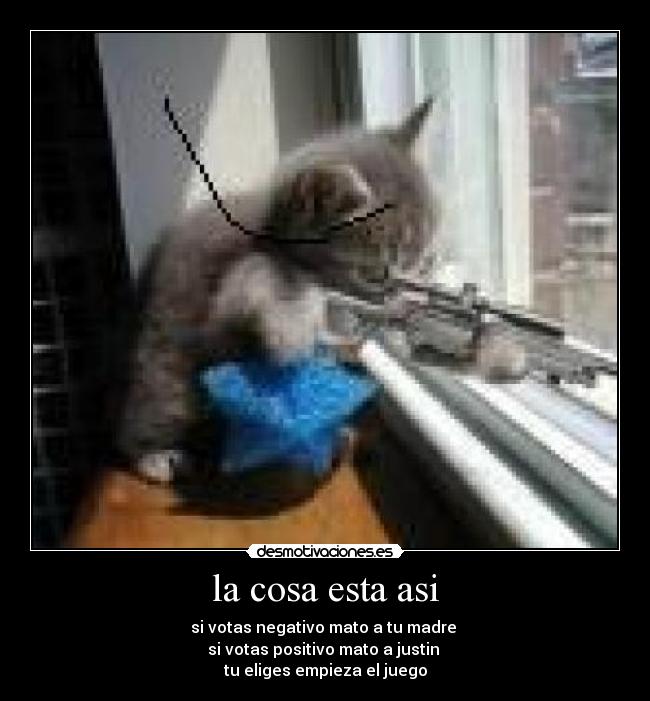 la cosa esta asi - si votas negativo mato a tu madre
si votas positivo mato a justin
tu eliges empieza el juego
