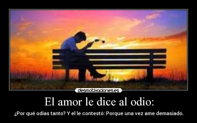 El amor le dice al odio: - ¿Por qué odias tanto? Y el le contestó: Porque una vez ame demasiado.