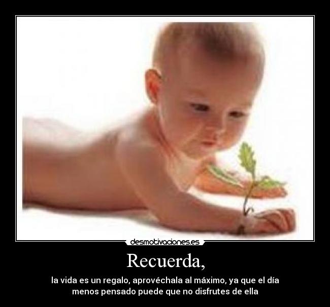 Recuerda, - la vida es un regalo, aprovéchala al máximo, ya que el día
menos pensado puede que no disfrutes de ella