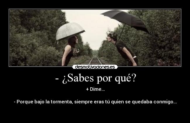 - ¿Sabes por qué? - + Dime...
- Porque bajo la tormenta, siempre eras tú quien se quedaba conmigo...