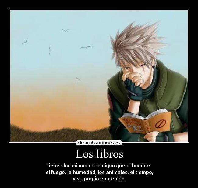 Los libros - tienen los mismos enemigos que el hombre:
el fuego, la humedad, los animales, el tiempo,
y su propio contenido.