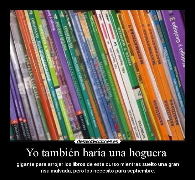 Yo también haría una hoguera - gigante para arrojar los libros de este curso mientras suelto una gran
risa malvada, pero los necesito para septiembre.