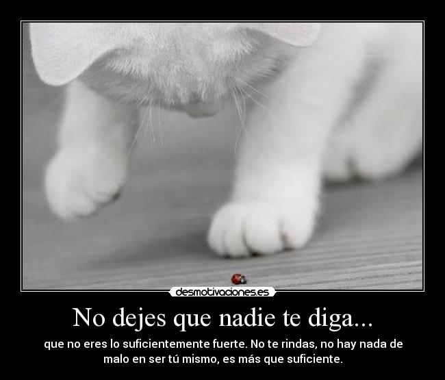 No dejes que nadie te diga... - que no eres lo suficientemente fuerte. No te rindas, no hay nada de
malo en ser tú mismo, es más que suficiente.