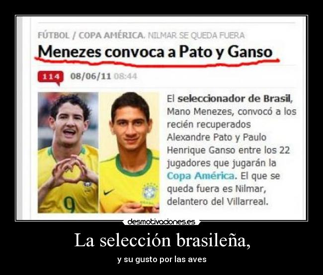 La selección brasileña, - y su gusto por las aves