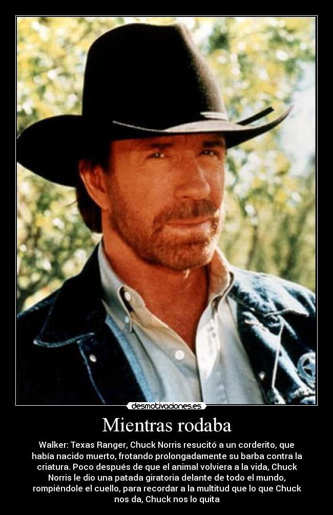 Mientras rodaba - Walker: Texas Ranger, Chuck Norris resucitó a un corderito, que
había nacido muerto, frotando prolongadamente su barba contra la
criatura. Poco después de que el animal volviera a la vida, Chuck
Norris le dio una patada giratoria delante de todo el mundo,
rompiéndole el cuello, para recordar a la multitud que lo que Chuck
nos da, Chuck nos lo quita