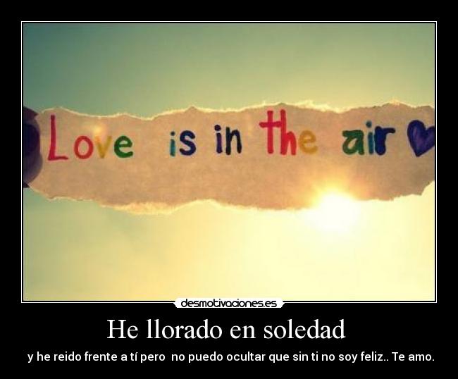 He llorado en soledad  -  y he reido frente a tí pero  no puedo ocultar que sin ti no soy feliz.. Te amo.