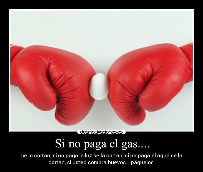 Si no paga el gas.... - se lo cortan; si no paga la luz se la cortan, si no paga el agua se la
cortan, si usted compra huevos... páguelos