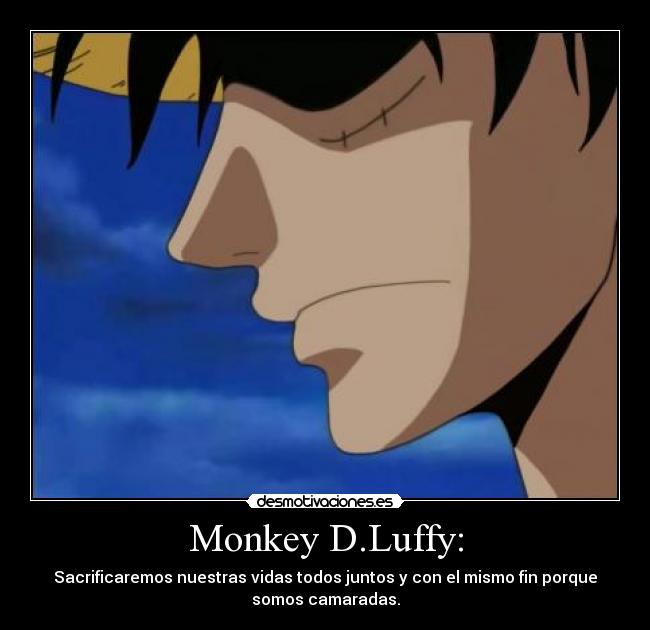 Monkey D.Luffy: - Sacrificaremos nuestras vidas todos juntos y con el mismo fin porque
somos camaradas.