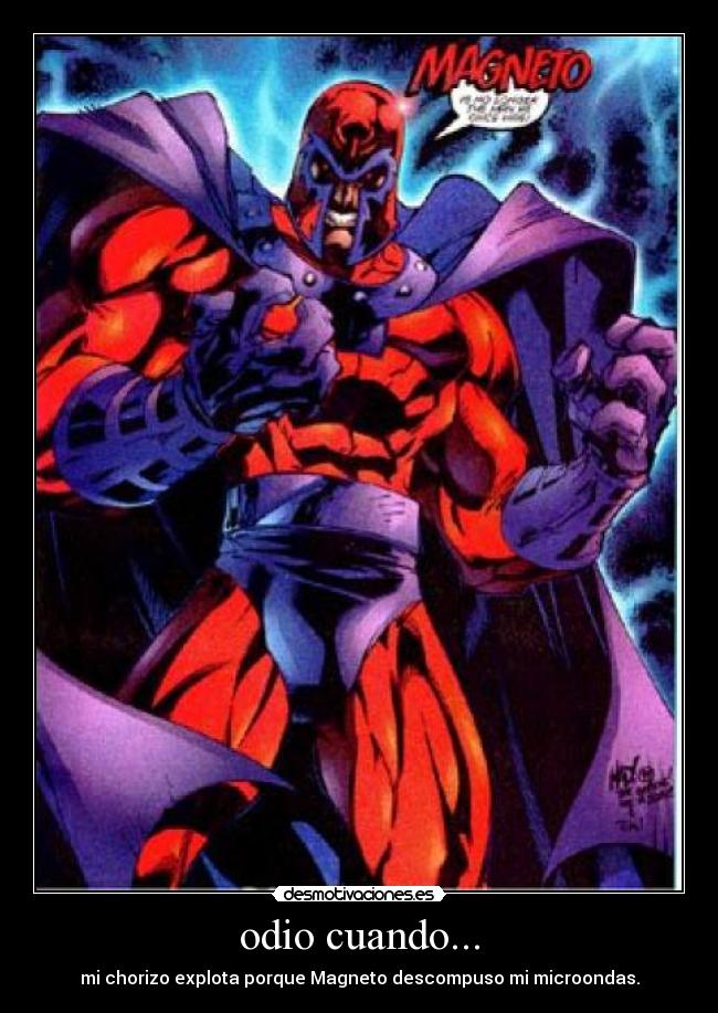 odio cuando... - mi chorizo explota porque Magneto descompuso mi microondas.