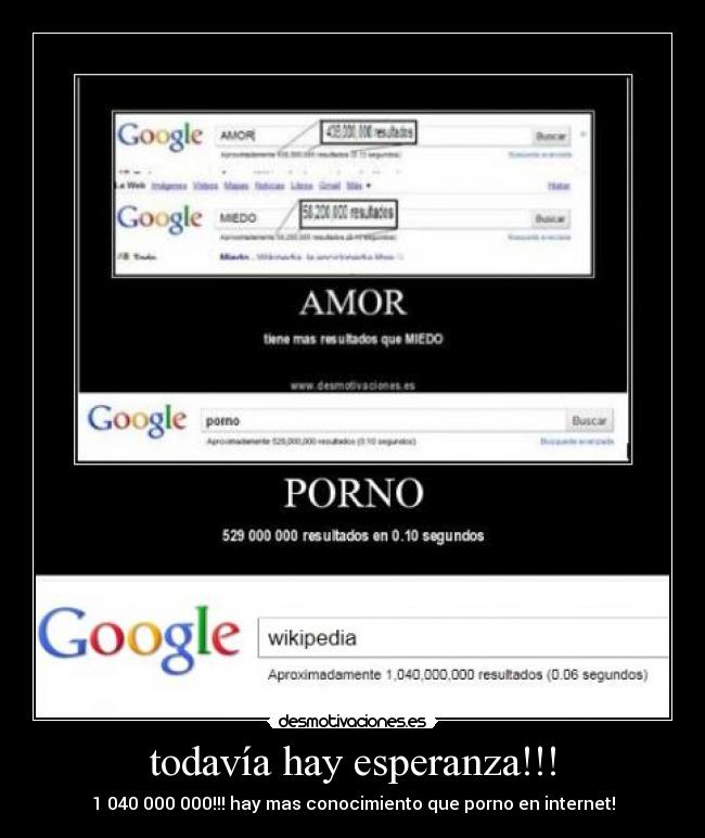 todavía hay esperanza!!! - 1 040 000 000!!! hay mas conocimiento que porno en internet!