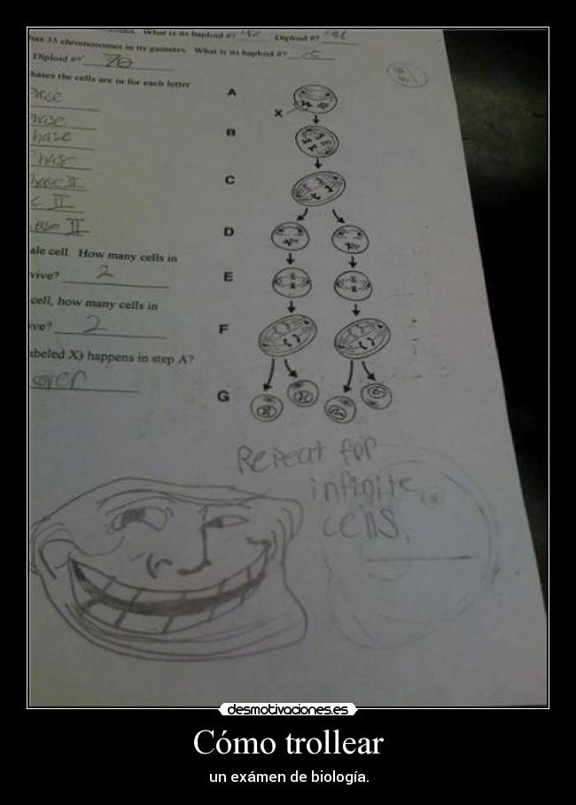 Cómo trollear - un exámen de biología.
