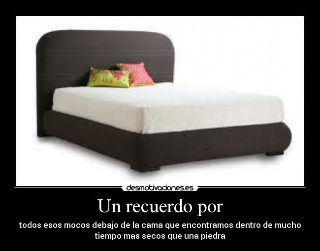 Un recuerdo por - todos esos mocos debajo de la cama que encontramos dentro de mucho
tiempo mas secos que una piedra