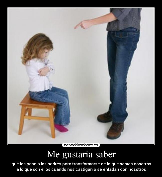 Me gustaría saber - que les pasa a los padres para transformarse de lo que somos nosotros
a lo que son ellos cuando nos castigan o se enfadan con nosotros