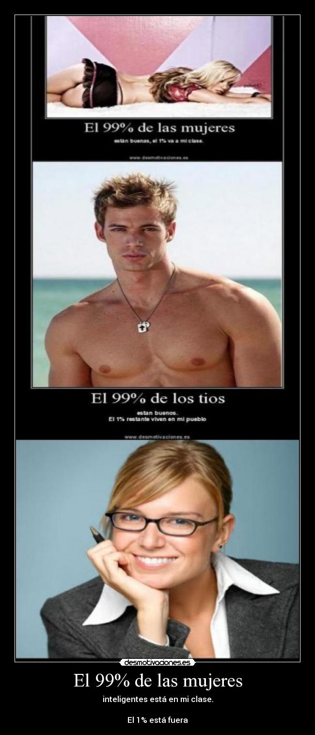 El 99% de las mujeres - inteligentes está en mi clase.

El 1% está fuera