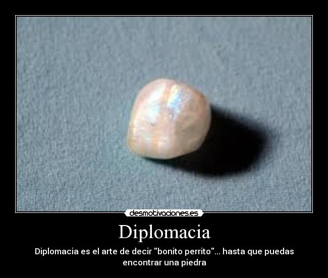 Diplomacia - Diplomacia es el arte de decir bonito perrito... hasta que puedas
encontrar una piedra