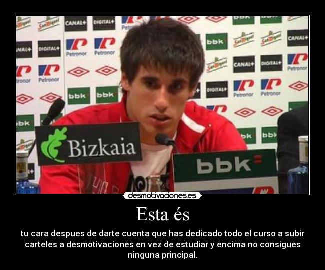 Esta és - tu cara despues de darte cuenta que has dedicado todo el curso a subir
carteles a desmotivaciones en vez de estudiar y encima no consigues
ninguna principal.