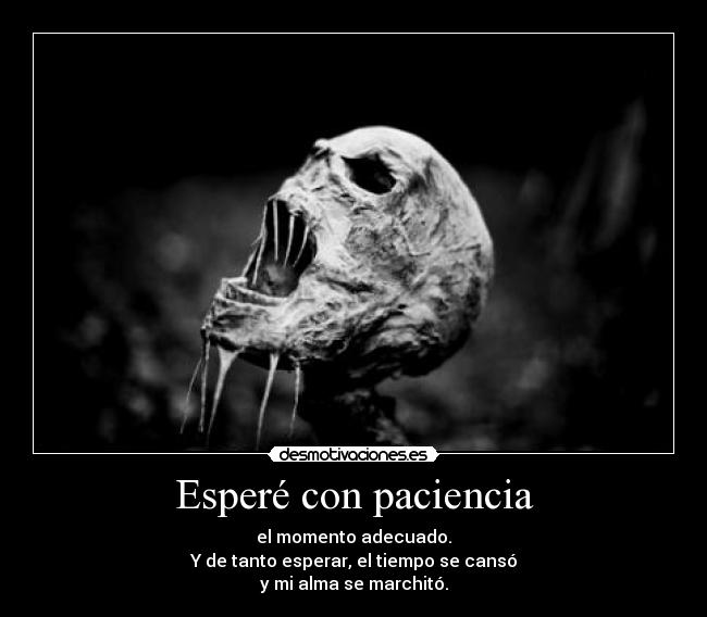 Esperé con paciencia - el momento adecuado.
Y de tanto esperar, el tiempo se cansó
y mi alma se marchitó.