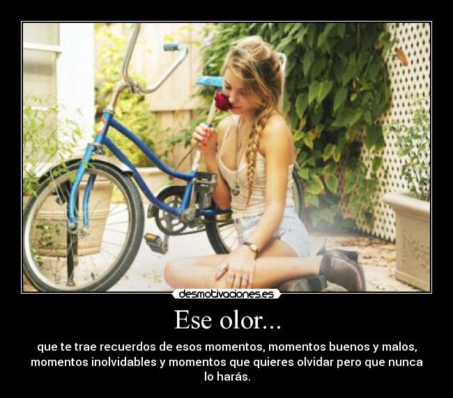 Ese olor... - que te trae recuerdos de esos momentos, momentos buenos y malos,
momentos inolvidables y momentos que quieres olvidar pero que nunca
lo harás.