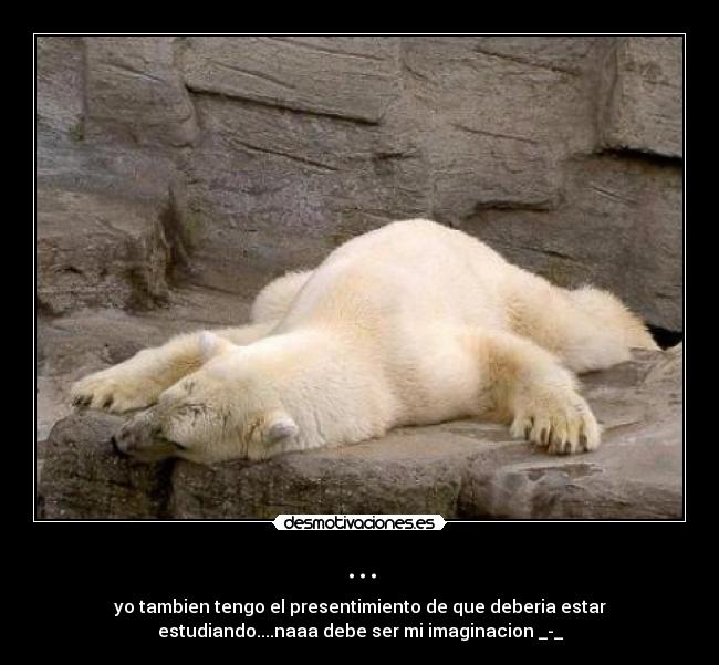 ... - yo tambien tengo el presentimiento de que deberia estar
estudiando....naaa debe ser mi imaginacion _-_