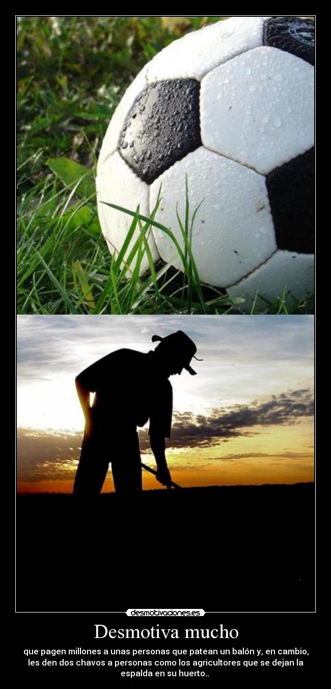 Desmotiva mucho - que pagen millones a unas personas que patean un balón y, en cambio,
les den dos chavos a personas como los agricultores que se dejan la
espalda en su huerto..