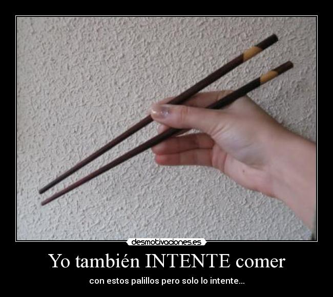 Yo también INTENTE comer - con estos palillos pero solo lo intente...