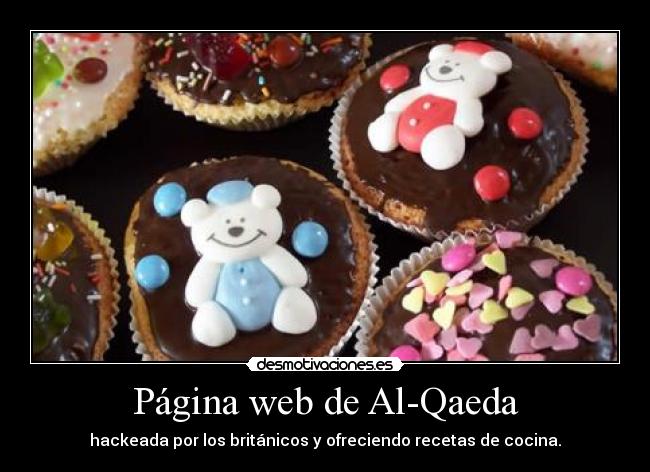 Página web de Al-Qaeda - hackeada por los británicos y ofreciendo recetas de cocina.