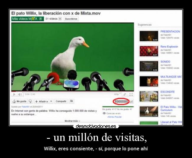 - un millón de visitas, - Willix, eres consiente, - sí, porque lo pone ahí