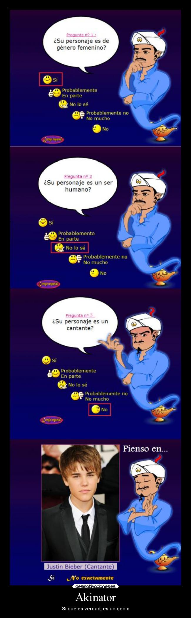 carteles akinator genio justin bieber desmotivaciones