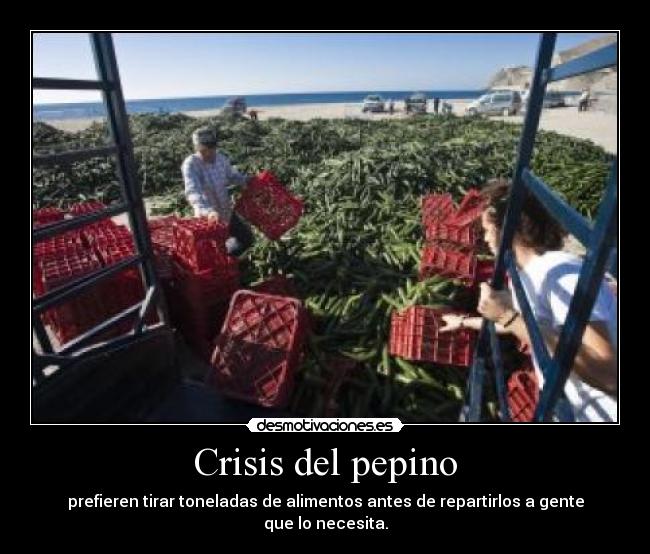 Crisis del pepino - prefieren tirar toneladas de alimentos antes de repartirlos a gente que lo necesita.