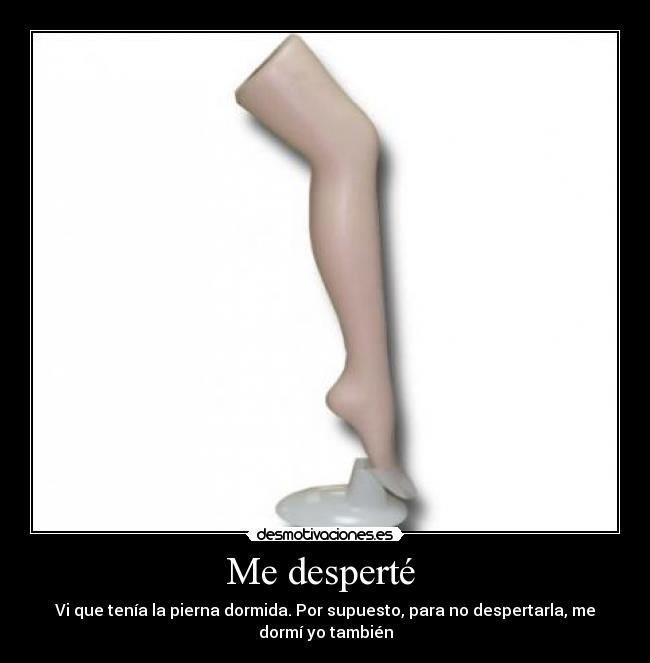 Me desperté  - Vi que tenía la pierna dormida. Por supuesto, para no despertarla, me
dormí yo también