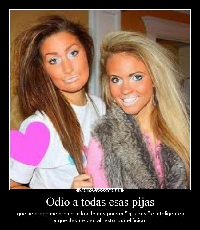 Odio a todas esas pijas - que se creen mejores que los demás por ser guapas e inteligentes
y que desprecien al resto por el físico.