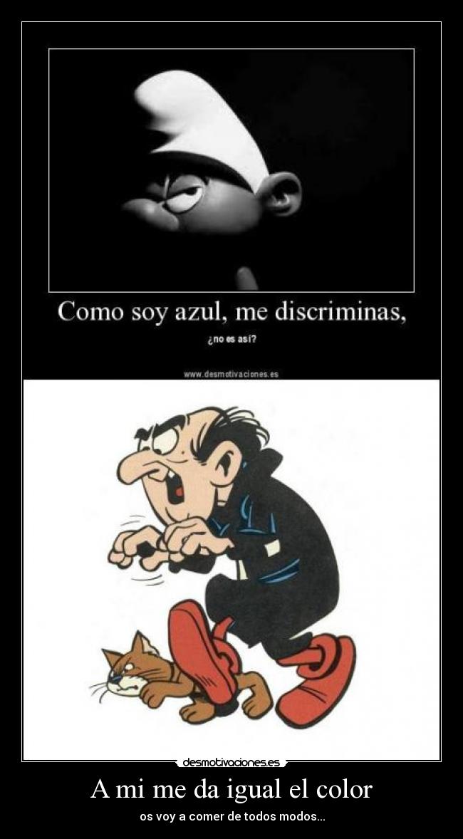 carteles pitufo color comer gargamel desmotivaciones