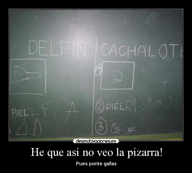 He que asi no veo la pizarra! - Pues ponte gafas