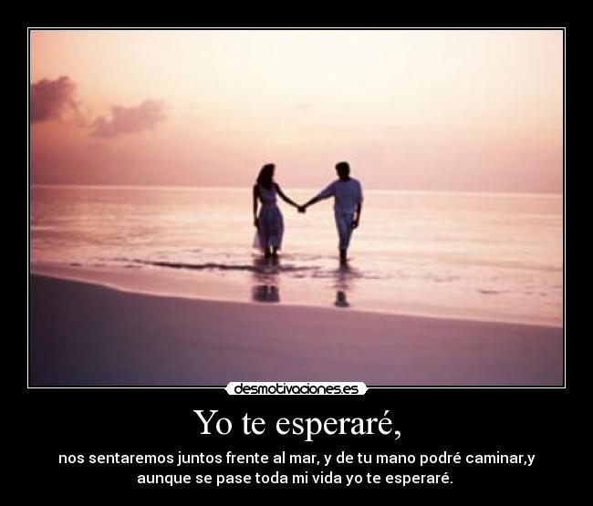 Yo te esperaré, - nos sentaremos juntos frente al mar, y de tu mano podré caminar,y
aunque se pase toda mi vida yo te esperaré.