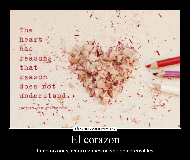 El corazon - tiene razones, esas razones no son comprensibles