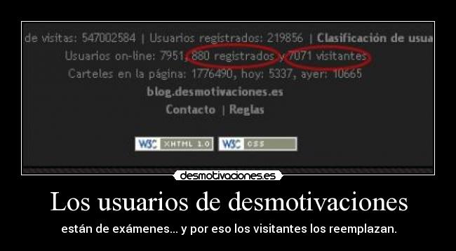 Los usuarios de desmotivaciones - están de exámenes... y por eso los visitantes los reemplazan.