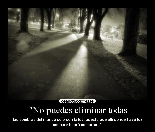 No puedes eliminar todas - las sombras del mundo solo con la luz, puesto que allí donde haya luz
siempre habrá sombras...´´