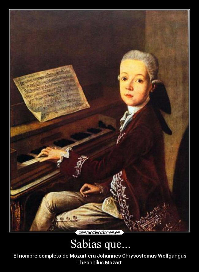 Sabias que... - El nombre completo de Mozart era Johannes Chrysostomus Wolfgangus
Theophilus Mozart