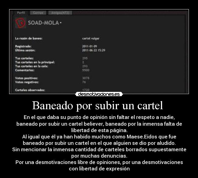 Baneado por subir un cartel -