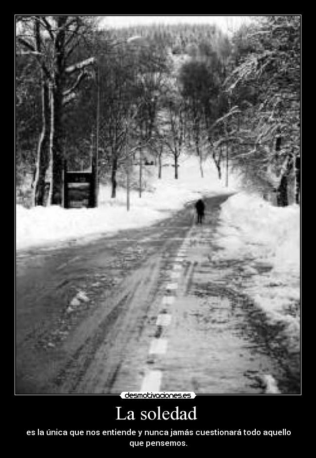 La soledad - es la única que nos entiende y nunca jamás cuestionará todo aquello que pensemos.