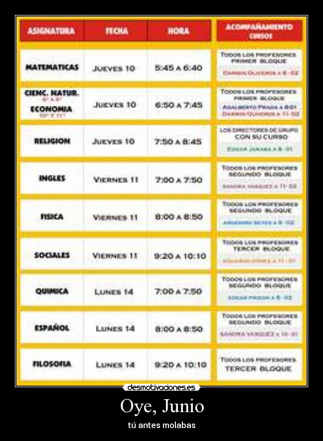 Oye, Junio - tú antes molabas