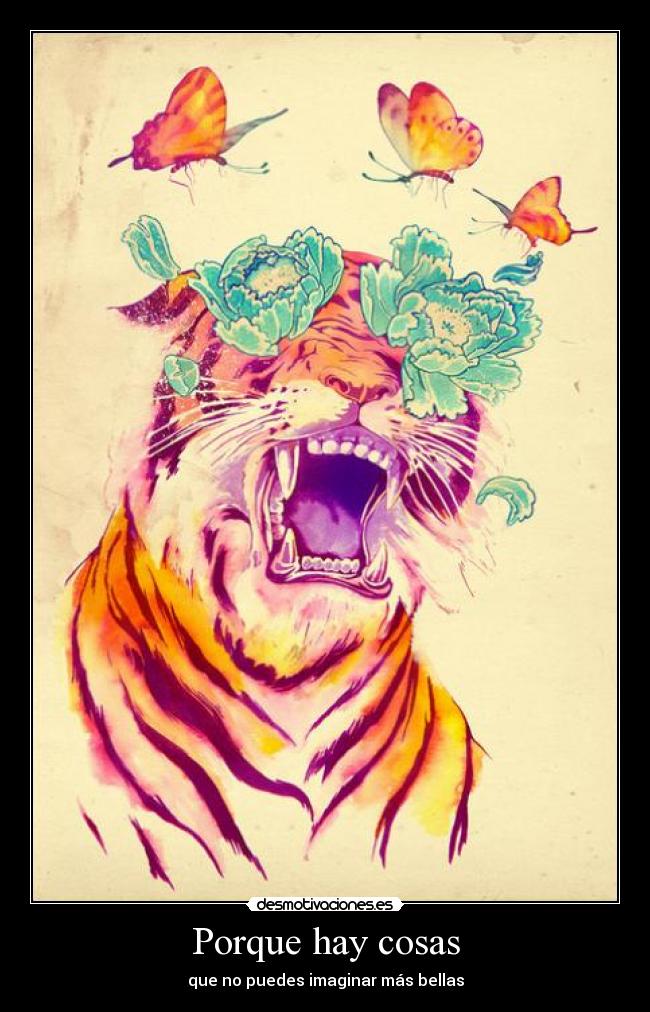 carteles bellas tigra dibujo imaginar frase flor mariposa desmotivaciones