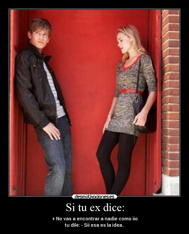 Si tu ex dice: - + No vas a encontrar a nadie como iio
tu dile: - Sii esa es la idea..