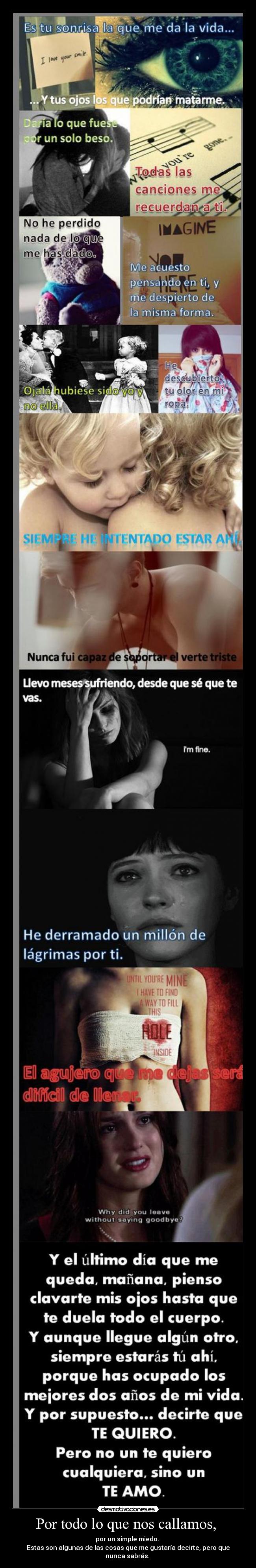 Por todo lo que nos callamos, - por un simple miedo.
Estas son algunas de las cosas que me gustaría decirte, pero que nunca sabrás.